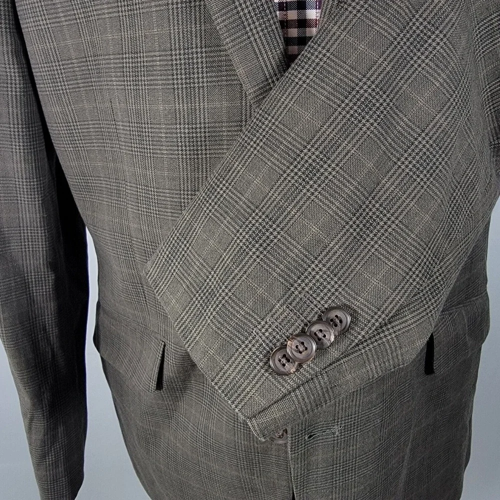 Haggar Mens Sport Coat Blazer Two Button Brown Plaid Cotton Poly Rayon Blend 44L